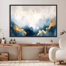 Abstract Blue Gold Cloud Wall Art Canvas Print – Framed