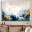 Abstract Blue Gold Cloud Wall Art Canvas Print – Framed
