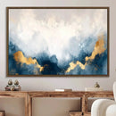 Abstract Blue Gold Cloud Wall Art Canvas Print – Framed