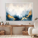 Abstract Blue Gold Cloud Wall Art Canvas Print – Framed