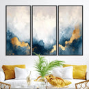 Abstract Blue Gold Cloud Wall Art Canvas Print – Framed