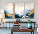 Abstract Blue Gold Cloud Wall Art Canvas Print – Framed