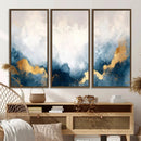 Abstract Blue Gold Cloud Wall Art Canvas Print – Framed
