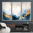 Abstract Blue Gold Cloud Wall Art Canvas Print – Framed