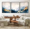 Abstract Blue Gold Cloud Wall Art Canvas Print – Framed