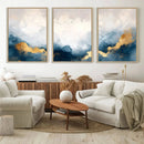 Abstract Blue Gold Cloud Wall Art Canvas Print – Framed