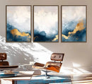 Abstract Blue Gold Cloud Wall Art Canvas Print – Framed