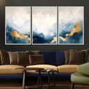 Abstract Blue Gold Cloud Wall Art Canvas Print – Framed