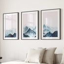 Modern Blue Watercolor Mountain Landscape Prints by Wall Art Set