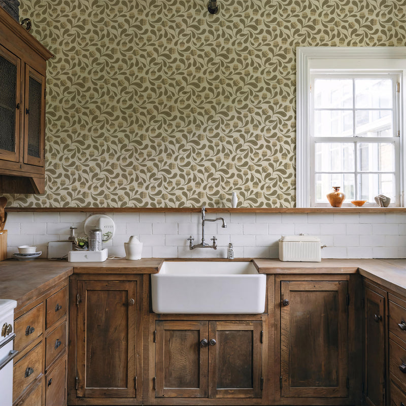 Whimsical Bloom Wallpaper - Soft Green & Cream Floral