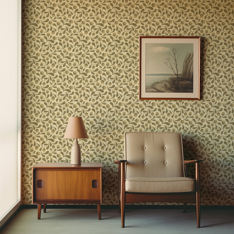 Whimsical Bloom Wallpaper - Soft Green & Cream Floral