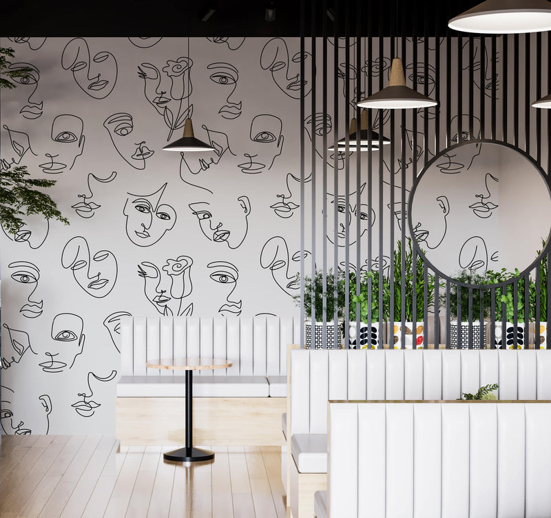Minimalist Line Art Wallpaper - Abstract Faces Design