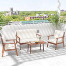 4 Piece Outdoor Acacia Wood Conversation Set with Soft Seat and Back Cushions by LJGDeals