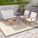 4 Piece Outdoor Acacia Wood Conversation Set with Soft Seat and Back Cushions by LJGDeals