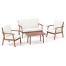 4 Piece Outdoor Acacia Wood Conversation Set with Soft Seat and Back Cushions by LJGDeals