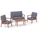 4 Piece Outdoor Acacia Wood Conversation Set with Soft Seat and Back Cushions by LJGDeals
