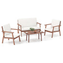 4 Piece Outdoor Acacia Wood Conversation Set with Soft Seat and Back Cushions by LJGDeals