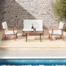 4 Piece Outdoor Acacia Wood Conversation Set with Soft Seat and Back Cushions by LJGDeals