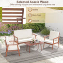 4 Piece Outdoor Acacia Wood Conversation Set with Soft Seat and Back Cushions by LJGDeals