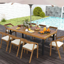 79 Inch Acacia Wood Dining Table 8-Person Patio Table with 1.9 Inch Umbrella Hole and Adjustable Foot Pads by LJGDeals