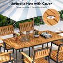 Acacia Wood Dining Table for 6 People with Slatted Tabletop and Umbrella Hole by LJGDeals