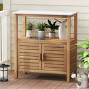 Outdoor Potting Bench Acacia Wood Garden Potting Table Planting Work Bench Station with Louvered Doors by DirectDeals