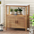 Outdoor Potting Bench Acacia Wood Garden Potting Table Planting Work Bench Station with Louvered Doors by LJGDeals
