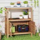 Outdoor Potting Bench Acacia Wood Garden Potting Table Planting Work Bench Station with Louvered Doors by LJGDeals