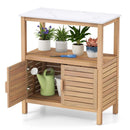Outdoor Potting Bench Acacia Wood Garden Potting Table Planting Work Bench Station with Louvered Doors by DirectDeals