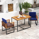 Acacia Wood Outdoor Dining Chairs Set of 2 with Soft Cushions-Navy by LJGDeals