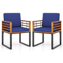 Acacia Wood Outdoor Dining Chairs Set of 2 with Soft Cushions-Navy by LJGDeals