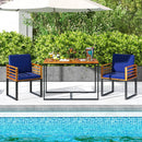 Acacia Wood Outdoor Dining Chairs Set of 2 with Soft Cushions-Navy by LJGDeals
