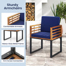 Acacia Wood Outdoor Dining Chairs Set of 2 with Soft Cushions-Navy by LJGDeals