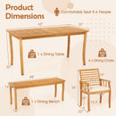 Acacia Wood Outdoor Table and Bench Chairs Set with 1.97 Inch Umbrella Hole by DirectDeals