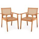 Acacia Wood Outdoor Dining Chairs Set of 2 PE Rattan Patio Chairs with Backrests and Armrests by LJGDeals