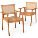 Acacia Wood Outdoor Dining Chairs Set of 2 PE Rattan Patio Chairs with Backrests and Armrests by LJGDeals