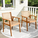 Acacia Wood Outdoor Dining Chairs Set of 2 PE Rattan Patio Chairs with Backrests and Armrests by LJGDeals