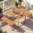 Acacia Wood Outdoor Garden Bench Set of 1/2 with Slatted Seat for Front Porch by LJGDeals