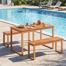 Acacia Wood Outdoor Garden Bench Set of 1/2 with Slatted Seat for Front Porch by LJGDeals