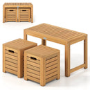 Acacia Wood Outdoor Coffee Table with Stools Set of 2 3 Pieces Patio Table and Stools Set by LJGDeals