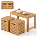 Acacia Wood Outdoor Coffee Table with Stools Set of 2 3 Pieces Patio Table and Stools Set by LJGDeals