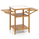 Acacia Wood Outdoor Grill Table with Faux Marble Top and Drop by LJGDeals