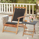 2 Pieces Patio Rattan Folding Lounge Chair with Acacia Wood Table by LJGDeals