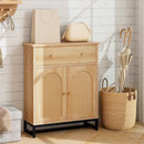 Accent Floor Storage Cabinet with Rattan Doors and Drawer-Natural by LJGDeals