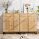 Accent Floor Storage Cabinet with Rattan Doors and Drawer-Natural by LJGDeals