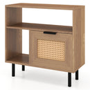 Accent Side End Table with Storage Shelf and Cabinet for Small Space-Natural