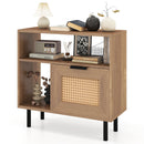 Accent Side End Table with Storage Shelf and Cabinet for Small Space-Natural