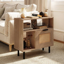 Accent Side End Table with Storage Shelf and Cabinet for Small Space-Natural