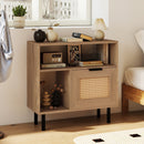 Accent Side End Table with Storage Shelf and Cabinet for Small Space-Natural