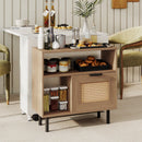 Accent Side End Table with Storage Shelf and Cabinet for Small Space-Natural